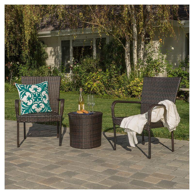 Charleston 3-Piece Brown Wicker Outdoor Stacking Chair Set