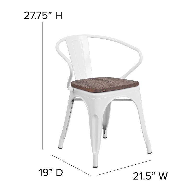 Flash Furniture White Metal Chair with Wood Seat and Arms