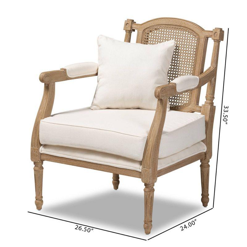 Antique Whitewashed Mahogany Wood Barrel Accent Chair in Ivory