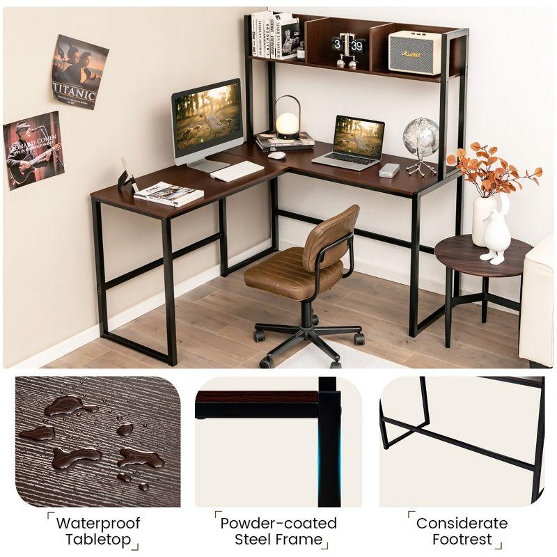 Costway 55''L-Shaped Desk Corner Computer Desk Writing Workstation Table w/Hutch Teak