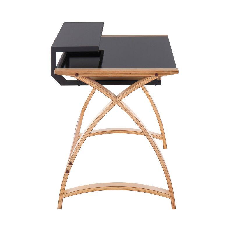 Brayden Studio® Bentley Mid-Century Modern Office Desk In Natural Wood And Black Glass By Lumisource