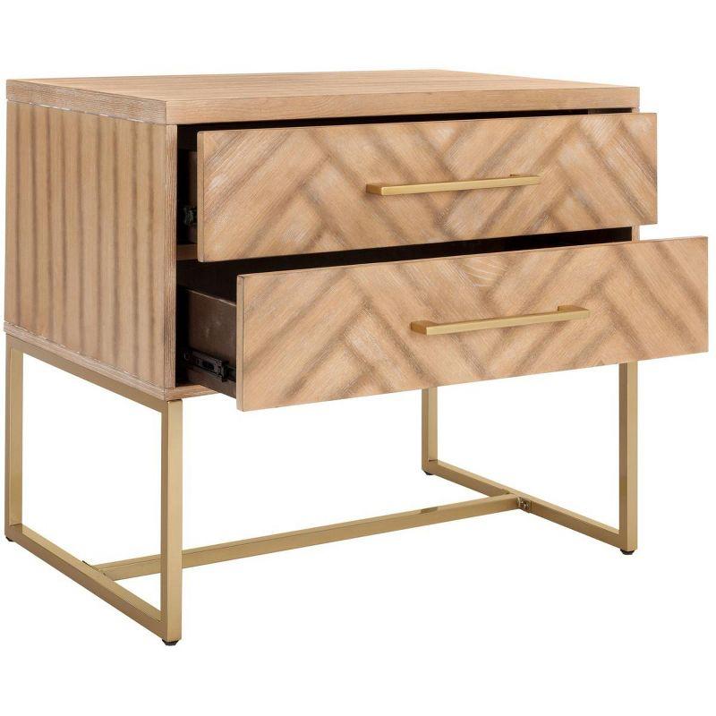 Everly Quinn Stylish Brookelyne 30'' W Nightstand –Rustic Oak with Brass Leg & 2 Spacious Bedroom Storage Drawers