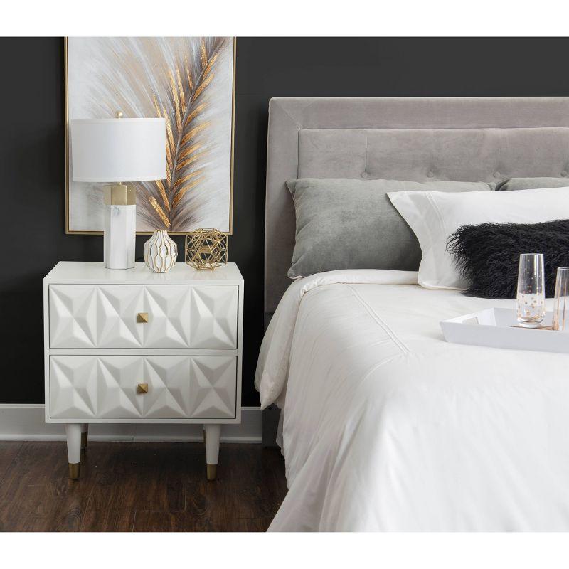 Elevated Geo-Textured White Nightstand with Gold Accents