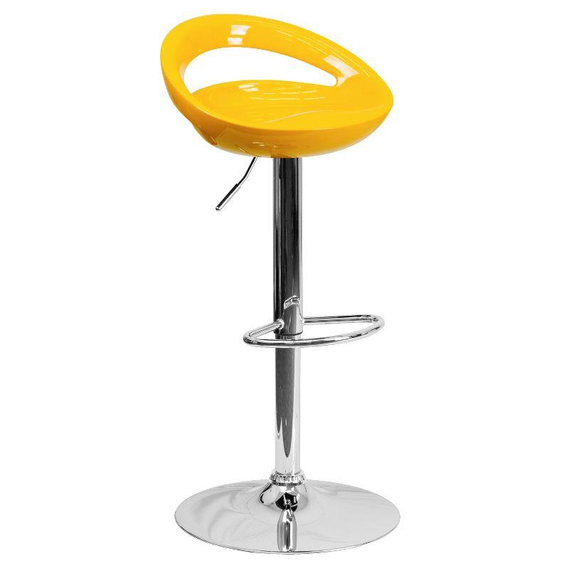 Flash Furniture Contemporary Yellow Plastic Adjustable Height Barstool with Rounded Cutout Back and Chrome Base