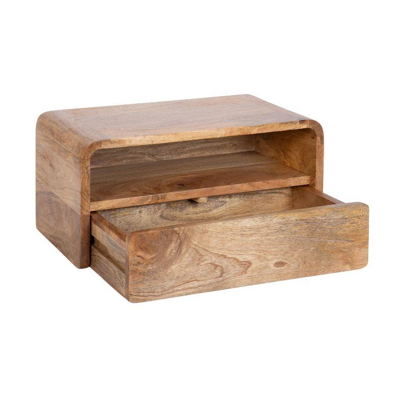 Natural Mango Wood Floating Side Table with Drawer