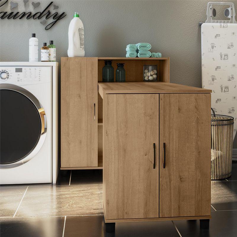 Natural Wood Craft Desk with Filing Cabinet and Storage