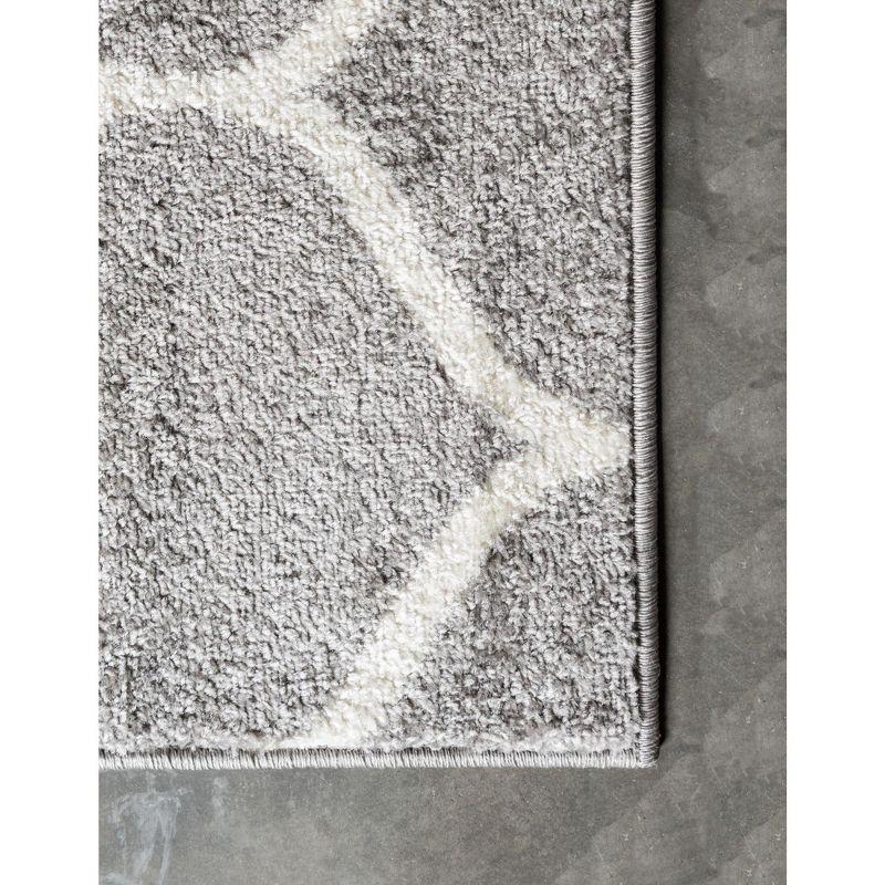 Light Gray and Ivory Square Trellis Synthetic Area Rug