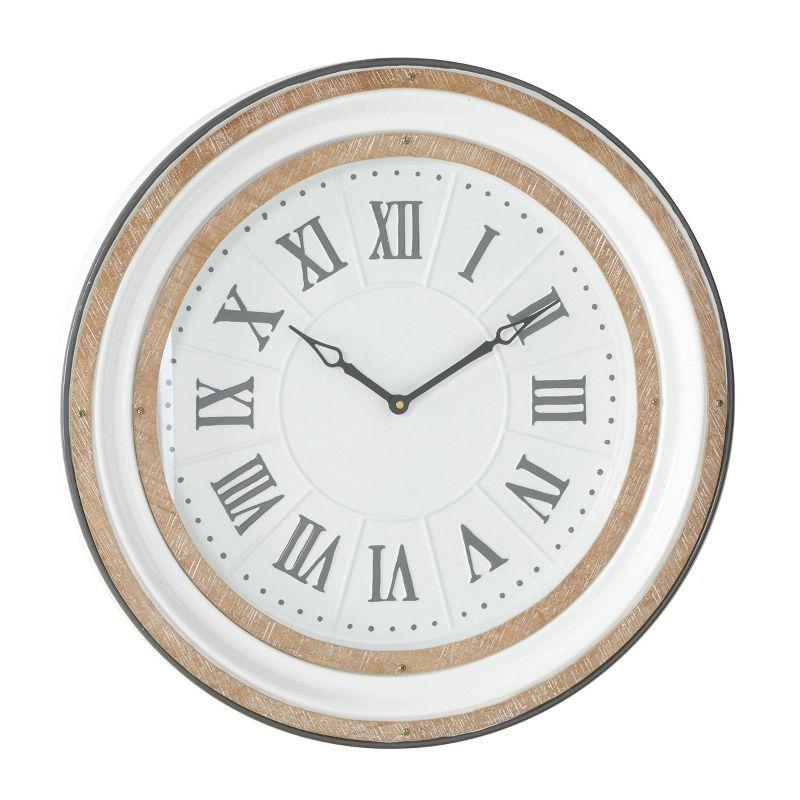 Farmhouse Metal Vintage Wall Clock White - Olivia & May: Silent Mechanism, 24" Size, Round Shape