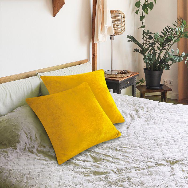 PAVILIA Set of 2 Throw Pillow Covers, Decorative Velvet Square Cushion Cases for Bed Sofa Couch Bedroom Living Room, Yellow/18 x 18