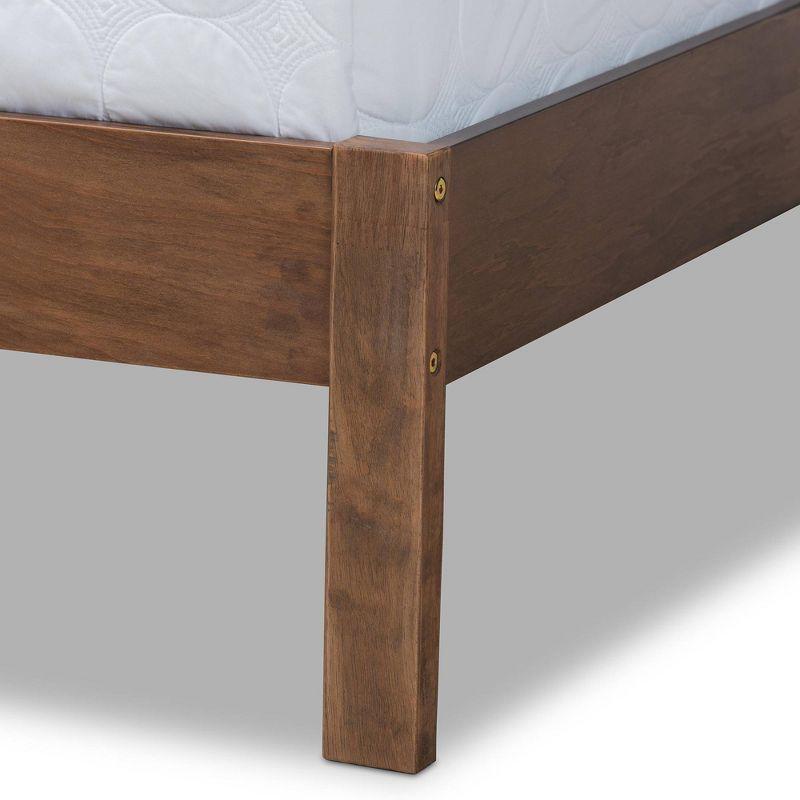 Modern Walnut Brown Full/Double Wood Upholstered Bed with Slatted Headboard