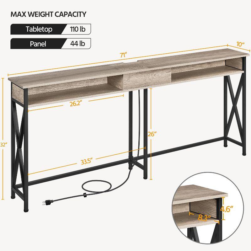 Yaheetech 71in Extended Sofa Table Wooden Console Table with 2 Outlet and 2 USB Ports, Gray