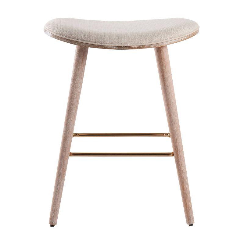 Contemporary White Washed Wood & Cream Saddle Counter Stool, Set of 2