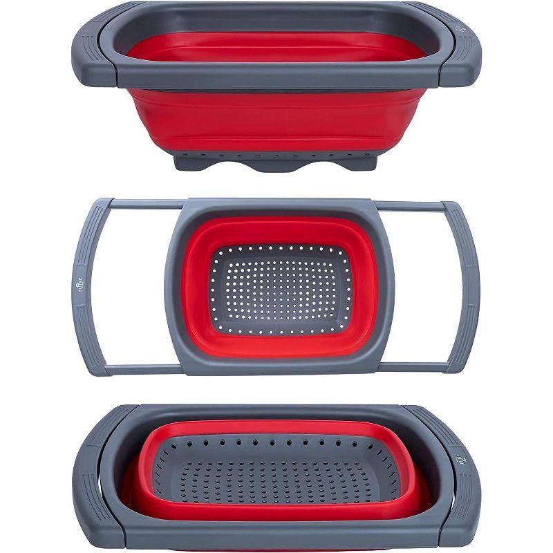 Red Collapsible Colander with Extendable Handles