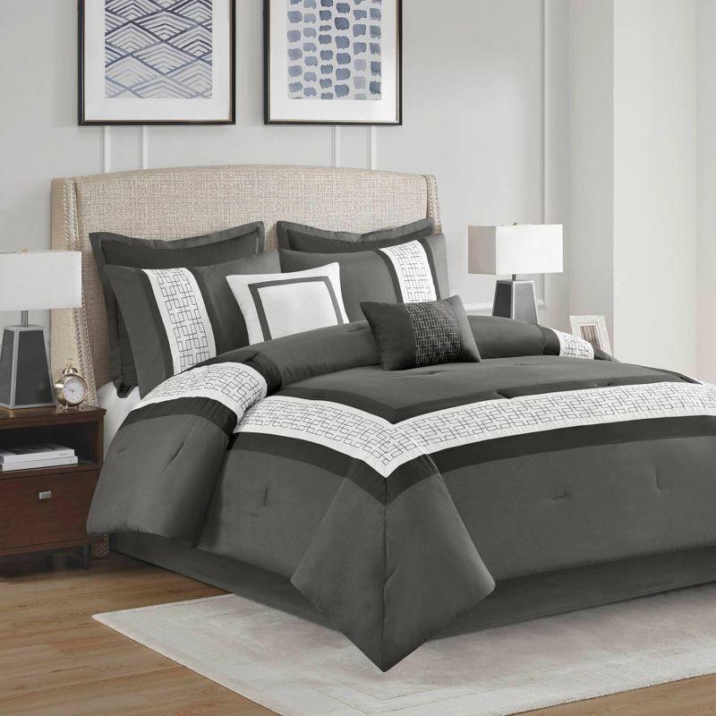 510 Design 8pc Queen Elmore Embroidered Comforter Set Dark Gray