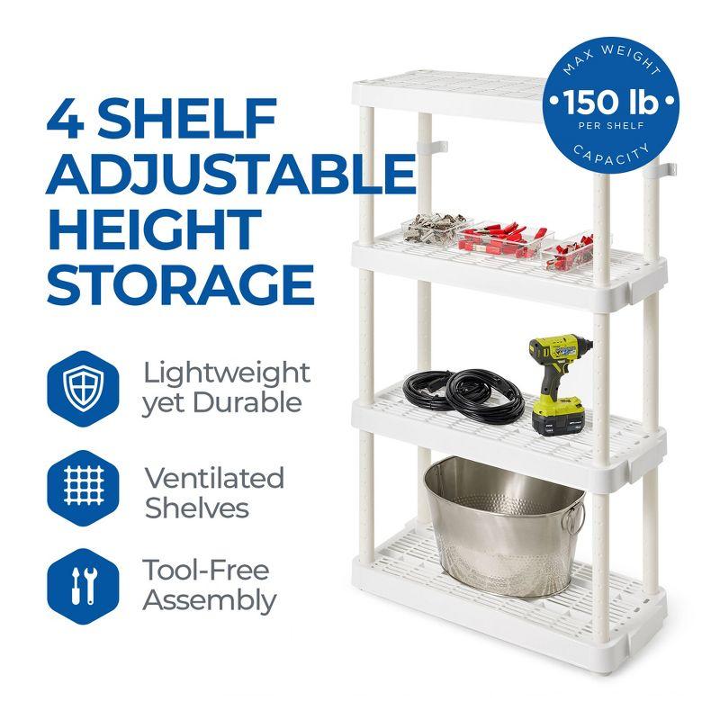 Gracious Living 4 Shelf Adjustable Height Medium Duty Storage Unit 14 x 32 x 54.5" Organizer for Home, Garage, Basement, & Laundry, White (3 Pack)