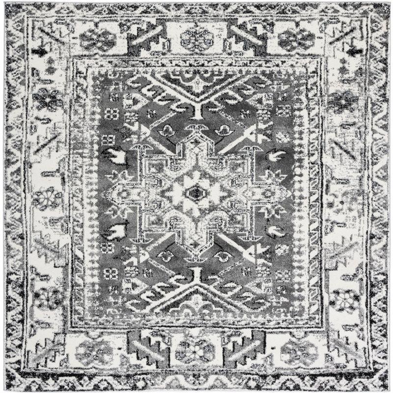 Vintage Hamadan VTH211 Power Loomed Indoor Area Rug - Grey/Ivory - 6'7"x6'7" - Safavieh