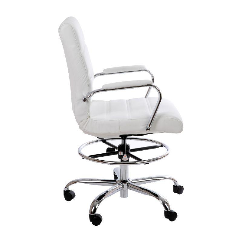 Modern White LeatherSoft Swivel Drafting Chair with Chrome Base