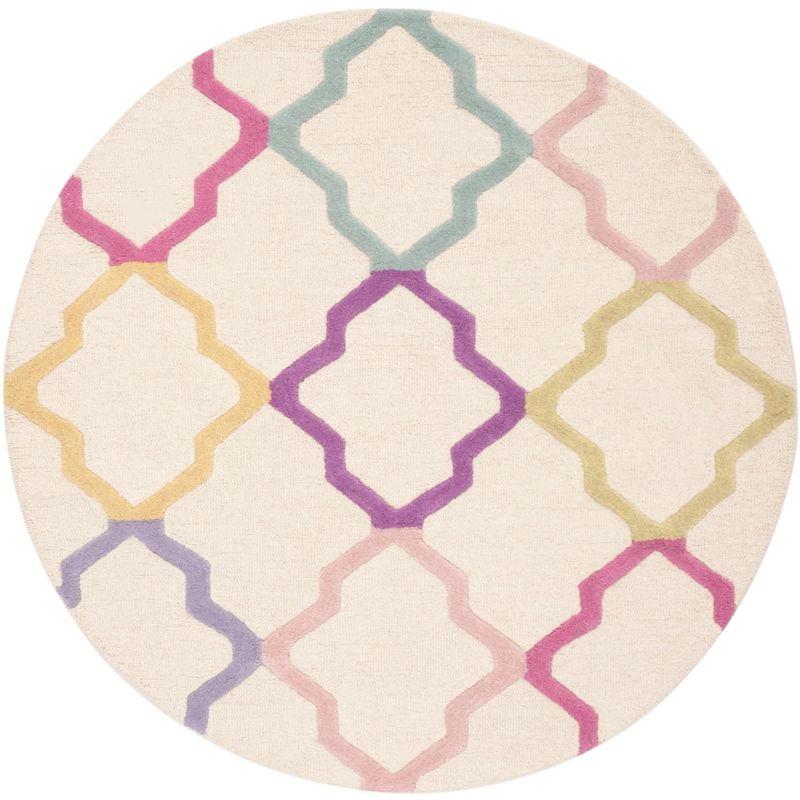 Ivory and Multicolor Round Hand-Tufted Wool Kids Rug