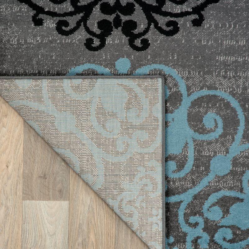 Modern Floral Gray Synthetic 3'3" x 5' Easy-Care Area Rug