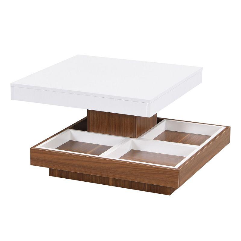 NicBex  Square 360-Degree Rotating Coffee Table with 3 Detachable Tray,2-Tier Center Table with Storage for Living Room,White