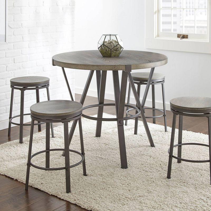 Gray Metal and Wood Swivel Backless Counter Stool, Set of 2