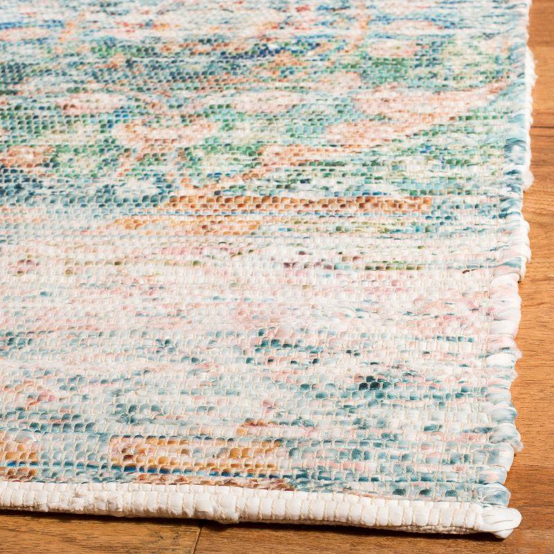 Saffron Blue and Peach Hand-Loomed Wool Cotton Area Rug