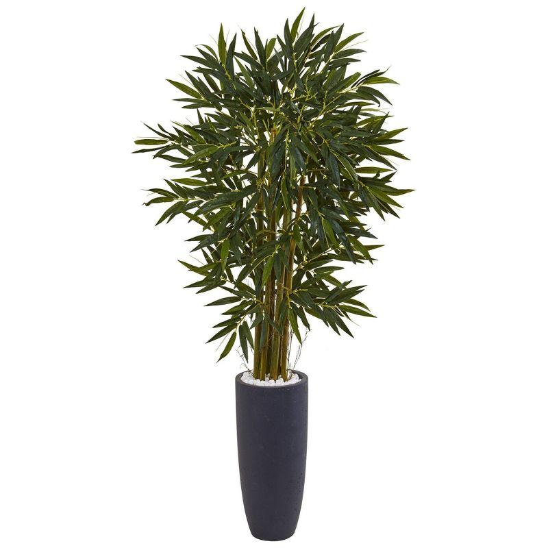 Nearly Natural 78" Green Bamboo Tree in Gray Planter