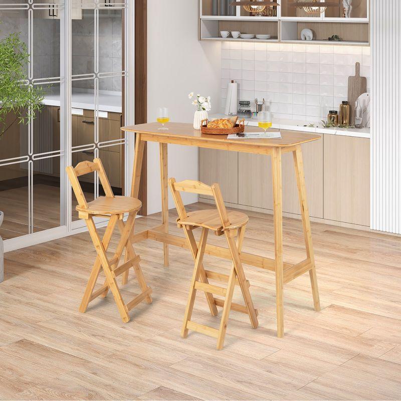 Costway Set of 2 Bamboo Folding Barstools Counter Height Dining Chairs Installation Free