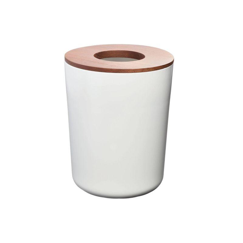 Eco-Friendly White Steel Waste Basket with Wood Lid