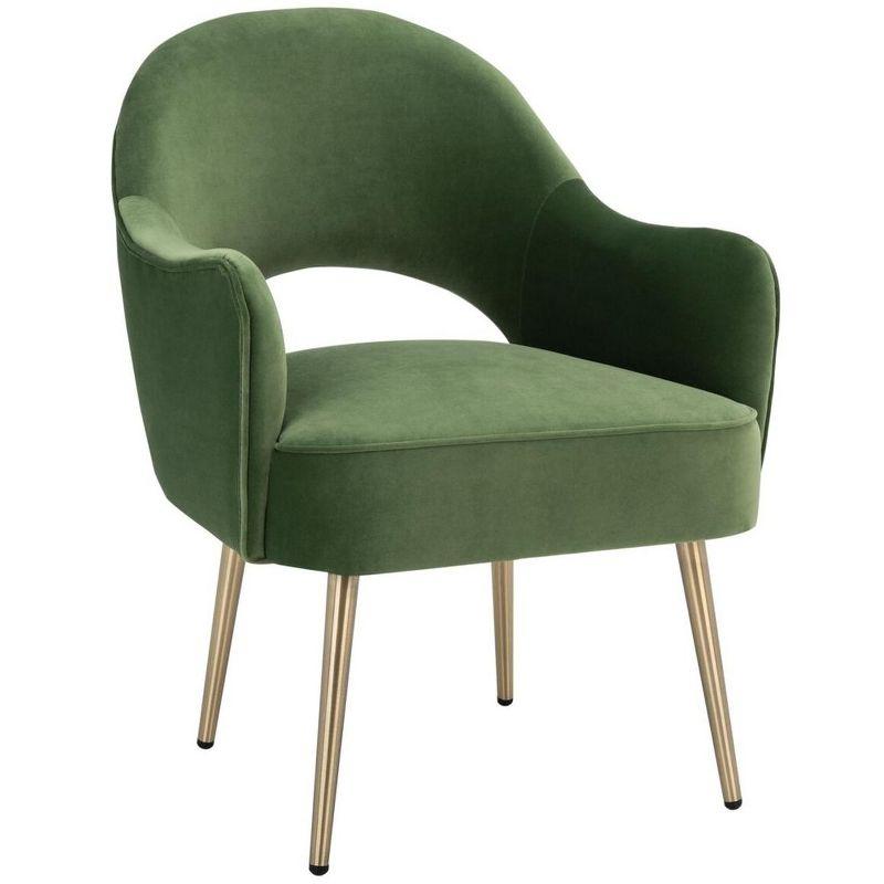 Luxurious Green Velvet Wood Accent Chair with Gold Metal Legs