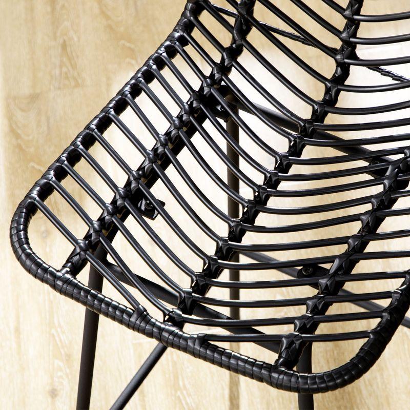 HOMCOM Modern Rattan Bar Stools Set of 2, Breathable Steel-Base Wicker Counter Height Barstools for Kitchen Counter, Black