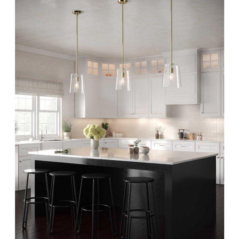 Progress Lighting Clarion 1-Light Pendant, Steel, Satin Brass, Clear Glass Shade