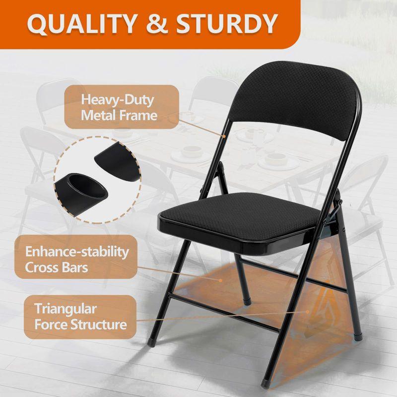 SKONYON 4 Pack Folding Chairs Fabric Cover Padded Folding Chair with Durable Steel Frame