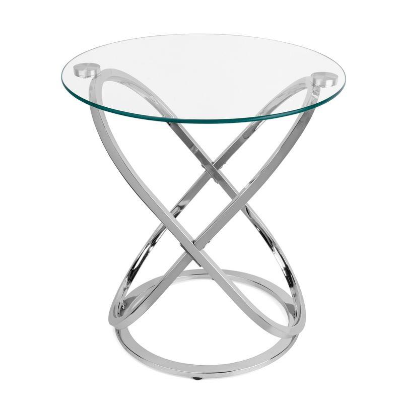 Small Round Chrome and Glass Accent Table