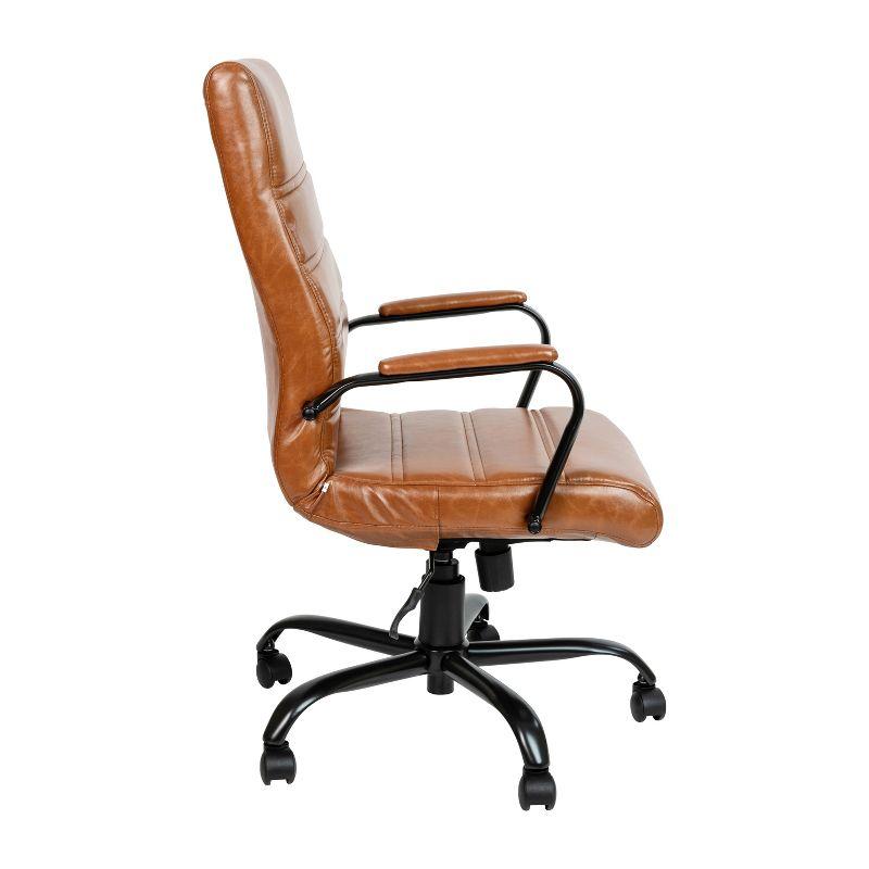 Emma and Oliver High Back Brown LeatherSoft Executive Swivel Office Chair with Black Frame/Arms