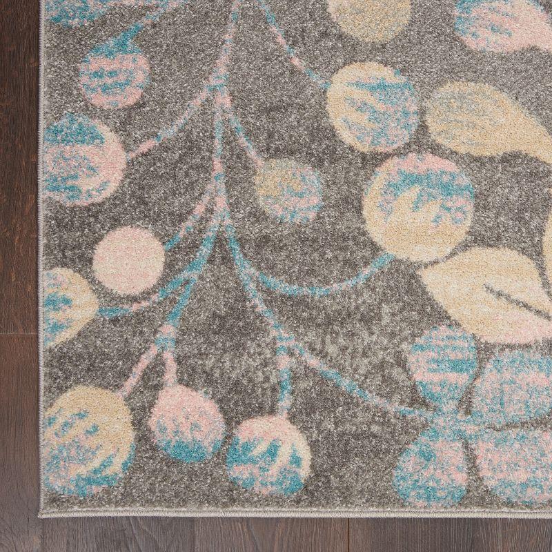 Elegant Grey/Beige Floral Synthetic 5' x 7' Area Rug