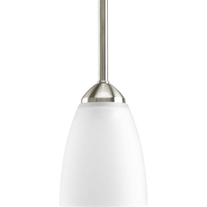 Progress Lighting Gather 1-Light Mini-Pendant, Brushed Nickel, Etched Glass Shade