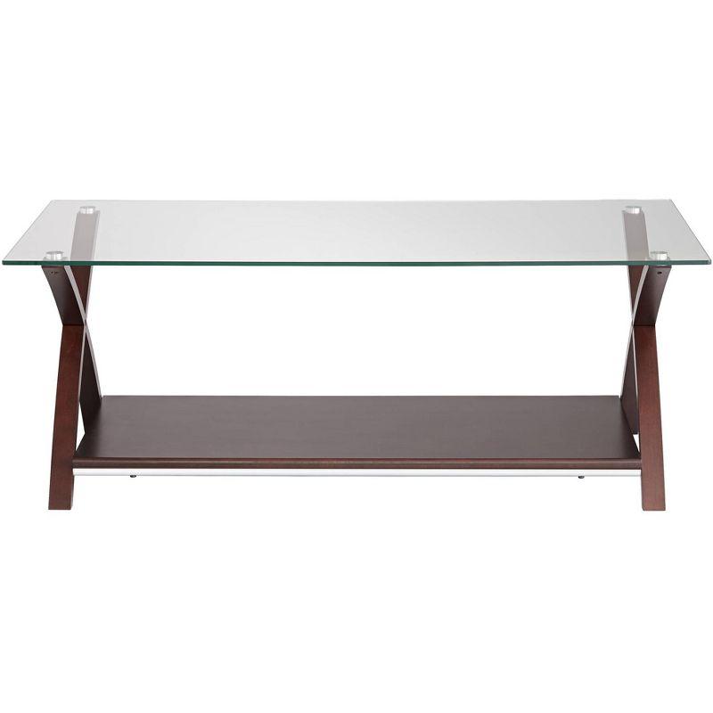 Espresso Brown Wood & Tempered Glass Rectangular Coffee Table with Shelf