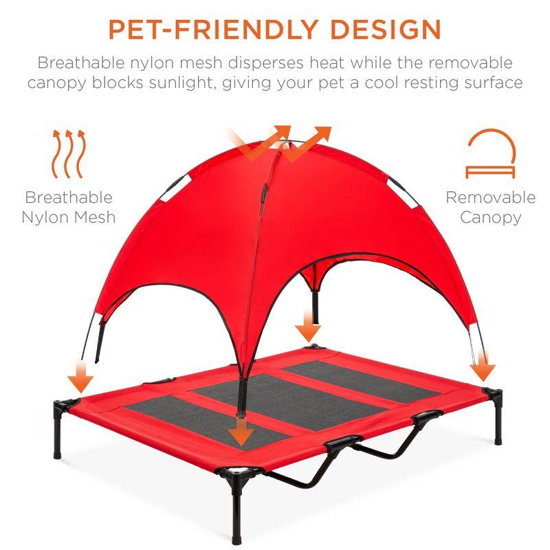 Best Choice Products 48in Elevated Cooling Dog Bed, Outdoor Raised Mesh Pet Cot w/ Removable Canopy, Carrying Bag - Red