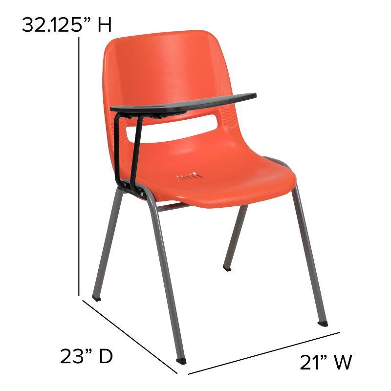 Compact Orange Ergonomic Shell Chair with Flip-Up Tablet Arm