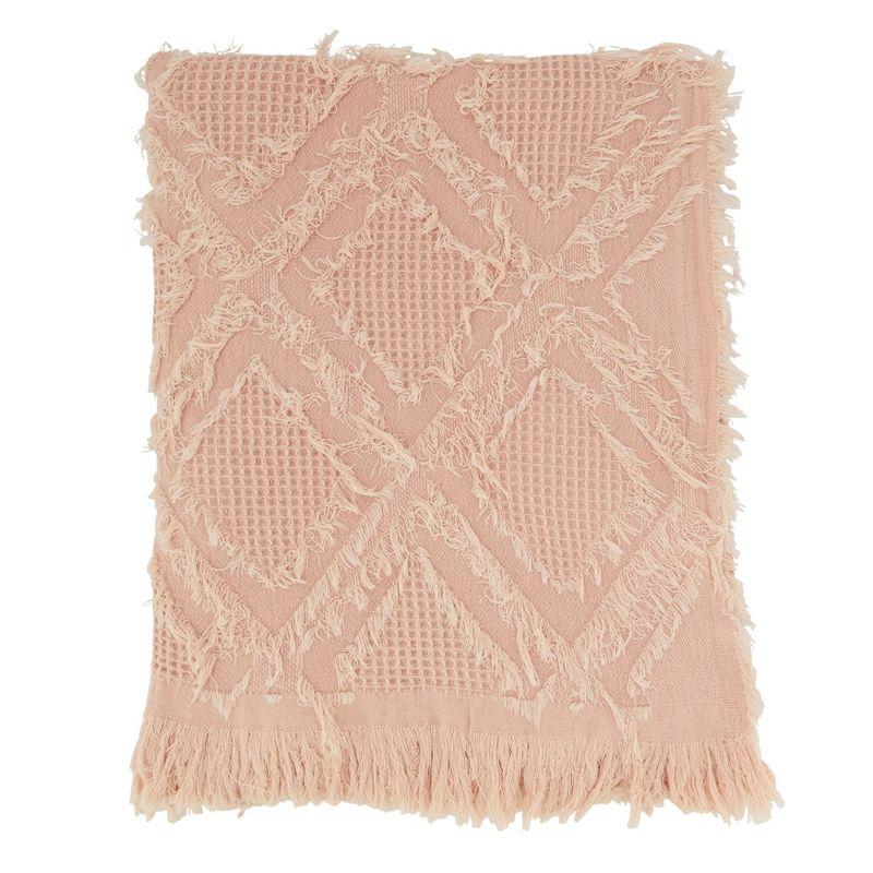 Rose Cotton Fringe Waffle Weave Throw Blanket