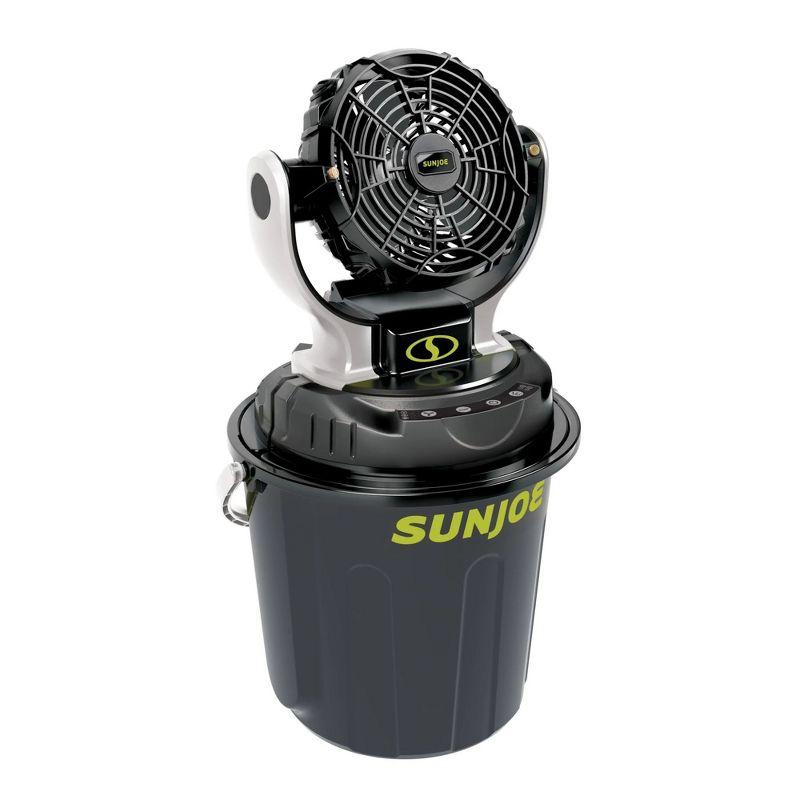 Sun Joe 24 Volt IONMAX Cordless Misting Fan Kit, Indoor or Outdoor, with 6 Gallon Portable Bucket, 60 Square Foot Coverage, 2.0-AH Battery and
