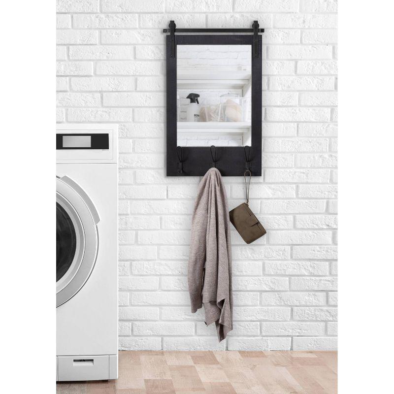 18" x 28" Cates Functional Wall Mirror Black - Kate & Laurel All Things Decor: Rustic Farmhouse, Wooden Frame, No Assembly Required