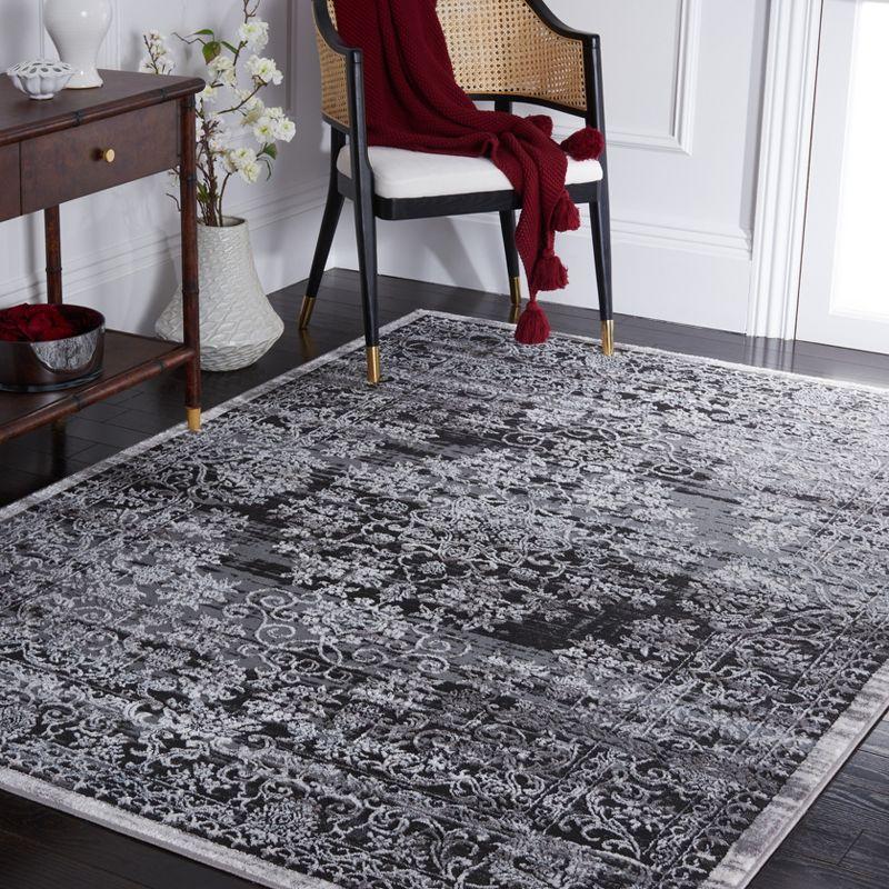 Charcoal Synthetic 79" Hand-Knotted Square Area Rug