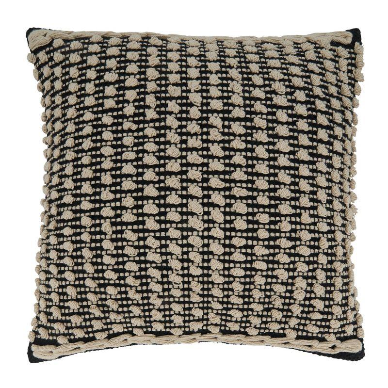 20" Black and White Knotted Cotton Square Pillow Cover