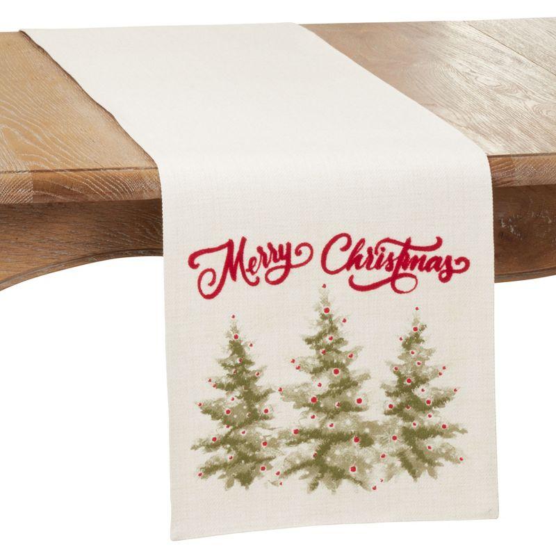 Natural Merry Christmas Trees Cotton Polyester Table Runner