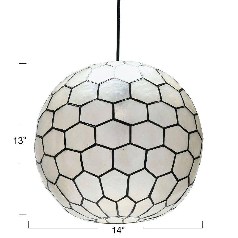 Storied Home 14"x13" Capiz Honeycomb Globe Pendant Light Capiz White Seashells Black: Artisan Crafted, ETL & UL Listed