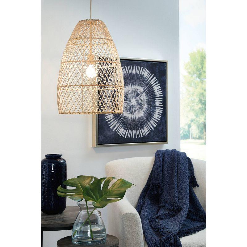 Bohemian Charm Natural Rattan 14.5" Pendant Light, Beige