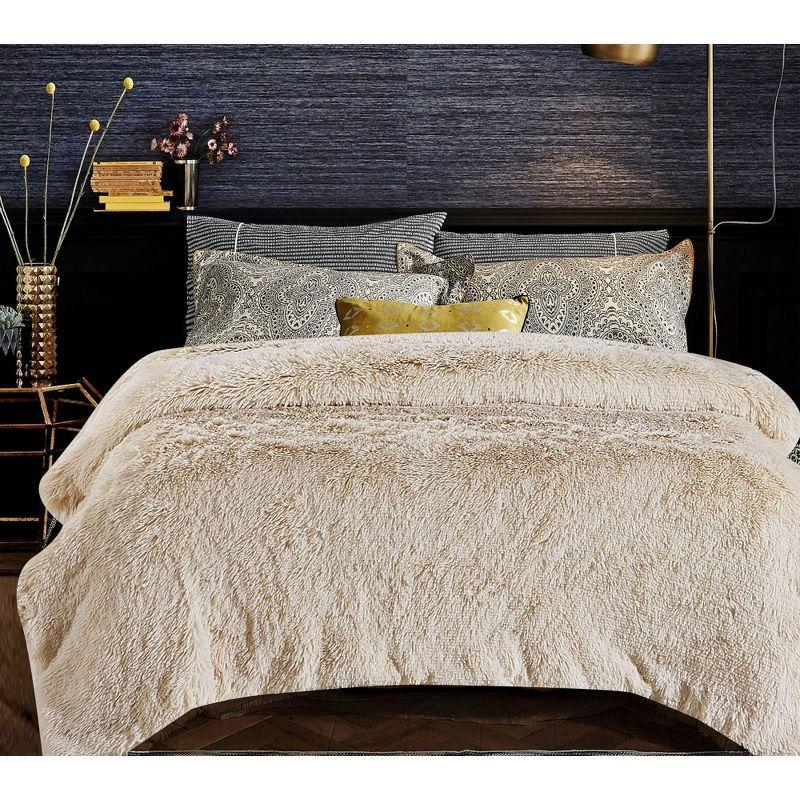 Chanasya Solid Faux Long Fur Fuzzy Throw Blanket - 90" x 66" (Twin Size) - Creme