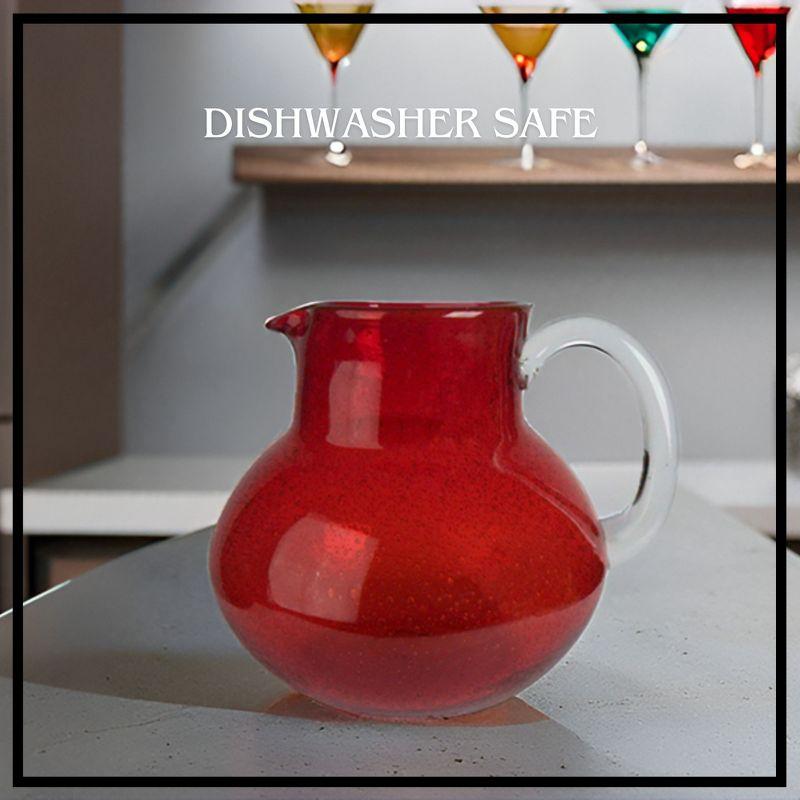 Artland Iris 90 Oz Handblown Glass Pitcher, Bubble Shape, Lead-Free, Versatile Drink Dispenser for Water, Juice, Cocktails, Dishwasher Safe - Ruby